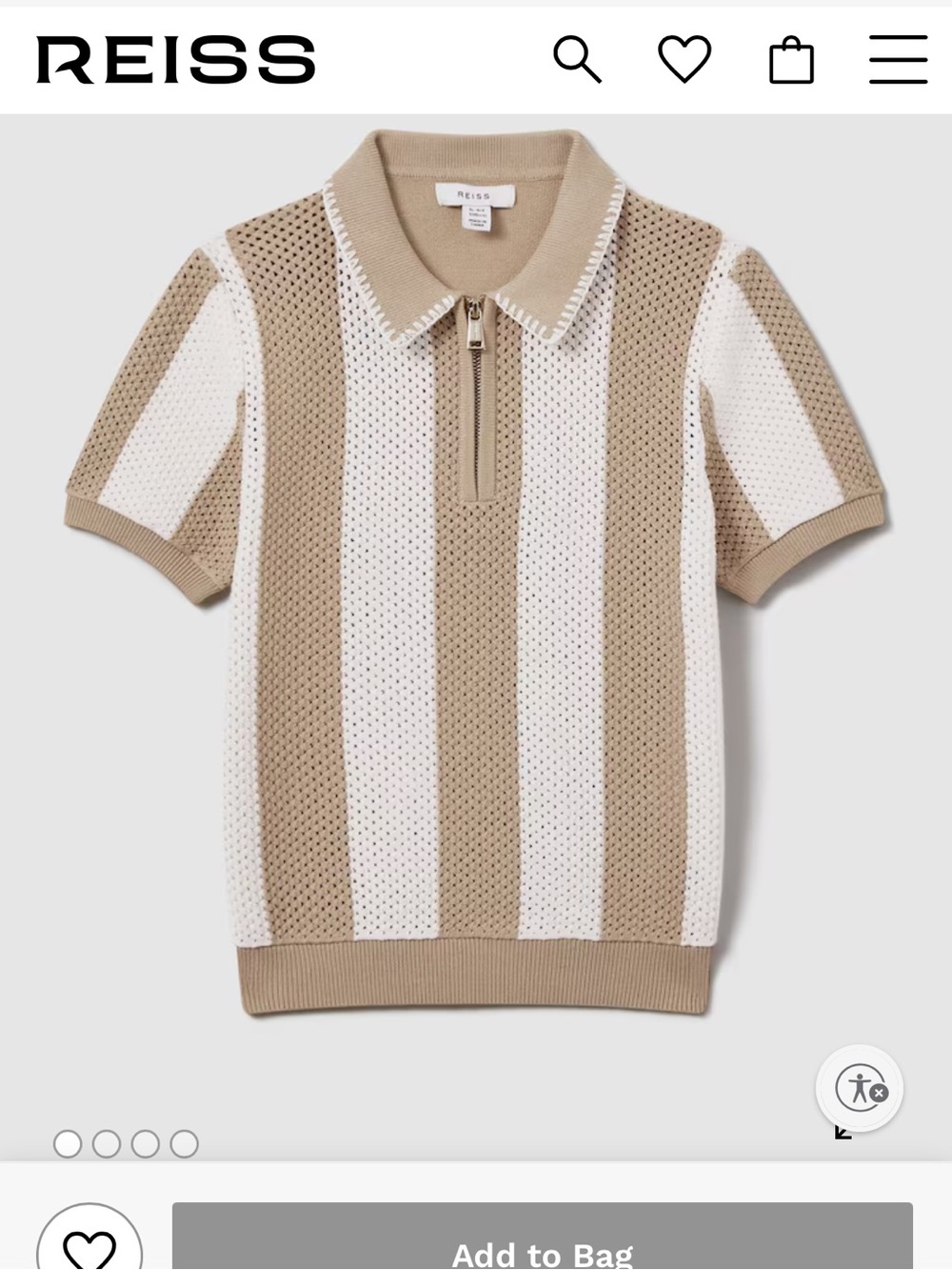 Reiss - Knitted striped Half Zip Polo shirt in soft taupe